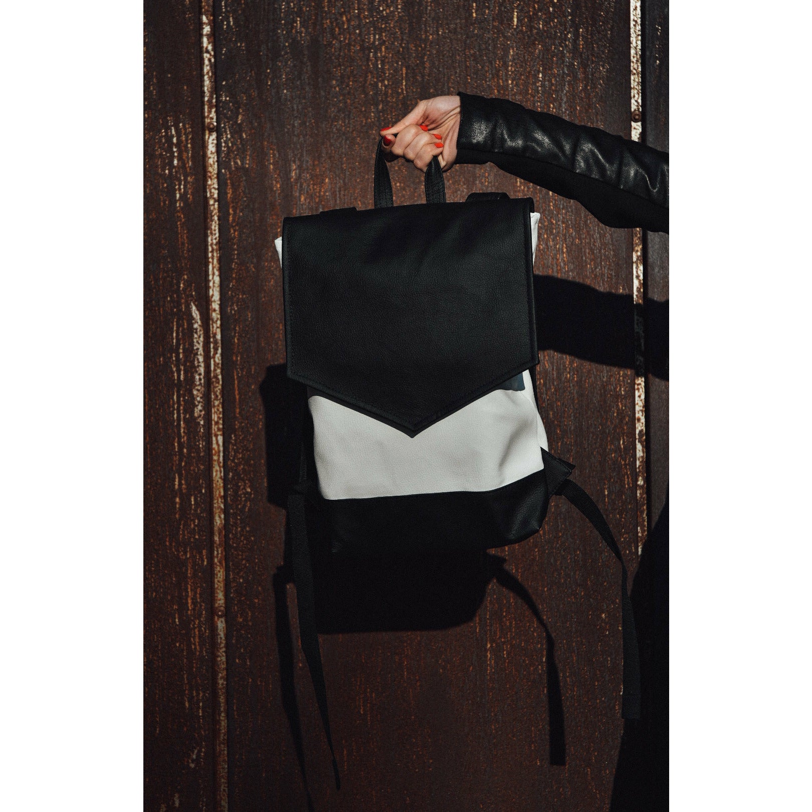 Convey Black&White Vegan Leather Backpack