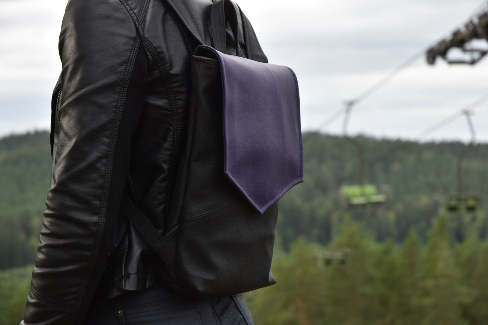 Deux Lux Demi Backpack Adjustable Back Straps White & Black Vegan Leather  Canvas
