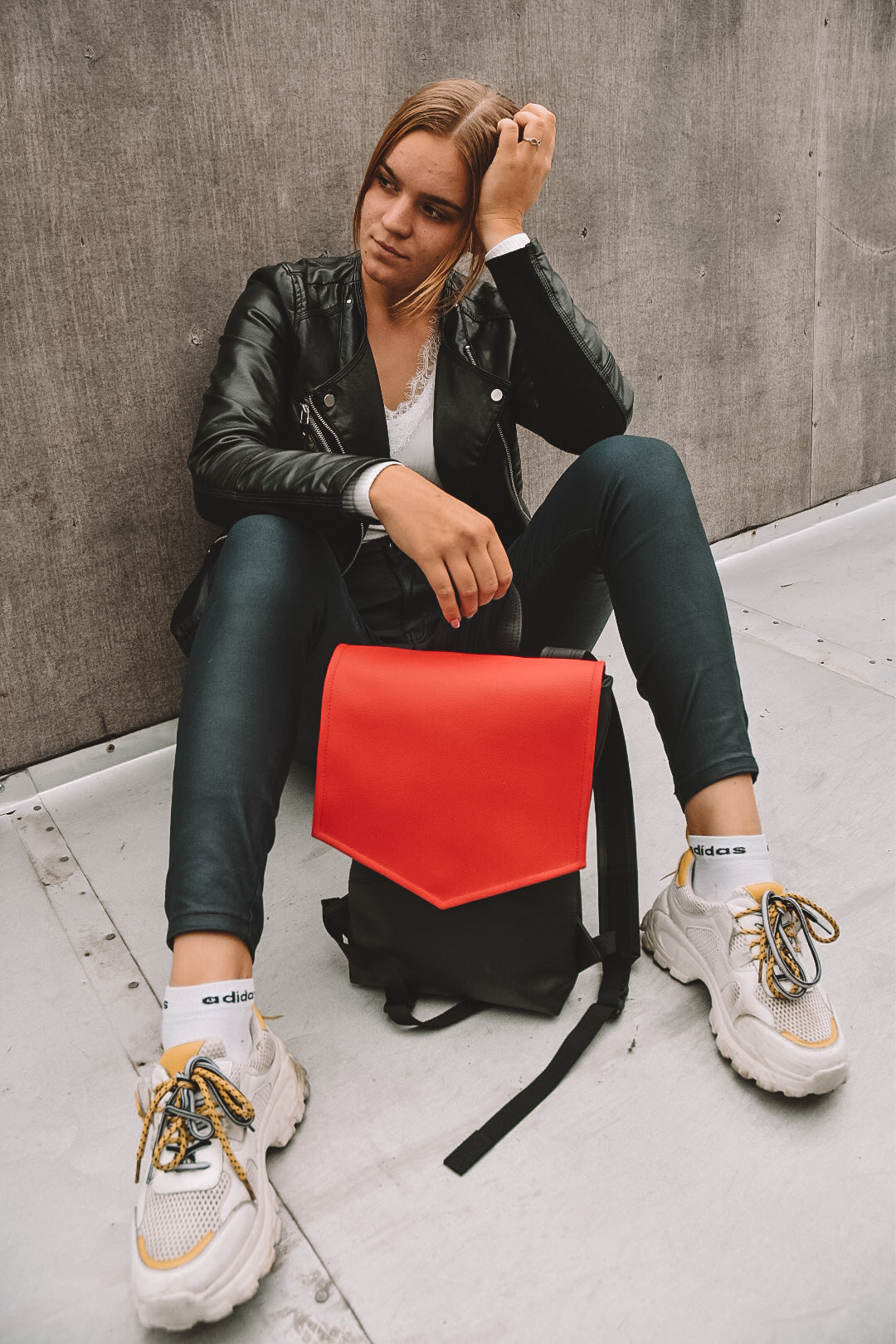 Mile Red Vegan Leather Backpack